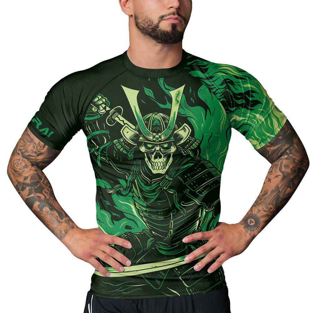 Rashninja Samurai Skull Flames Men's Short Sleeve Rash Guard