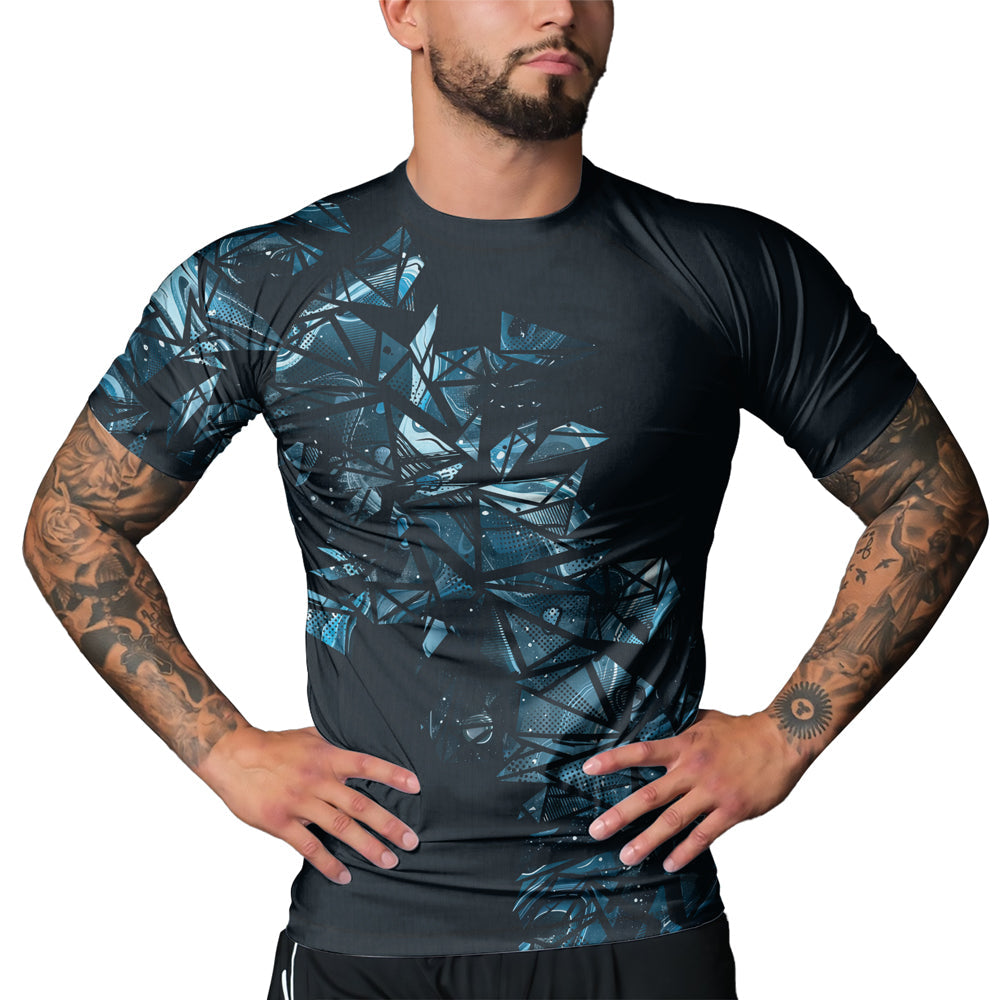 Rashninja Cyber Storm Turquoise Men's Short Sleeve Rash Guard