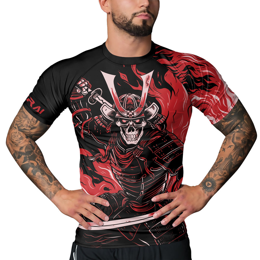 Rashninja Samurai Skull Flames Men's Short Sleeve Rash Guard