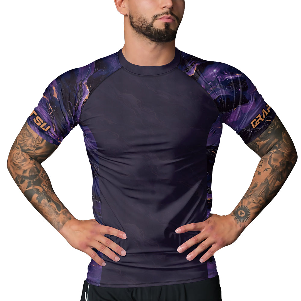 Rashninja Cyber Storm Marble Purple Men's Short Sleeve Rash Guard