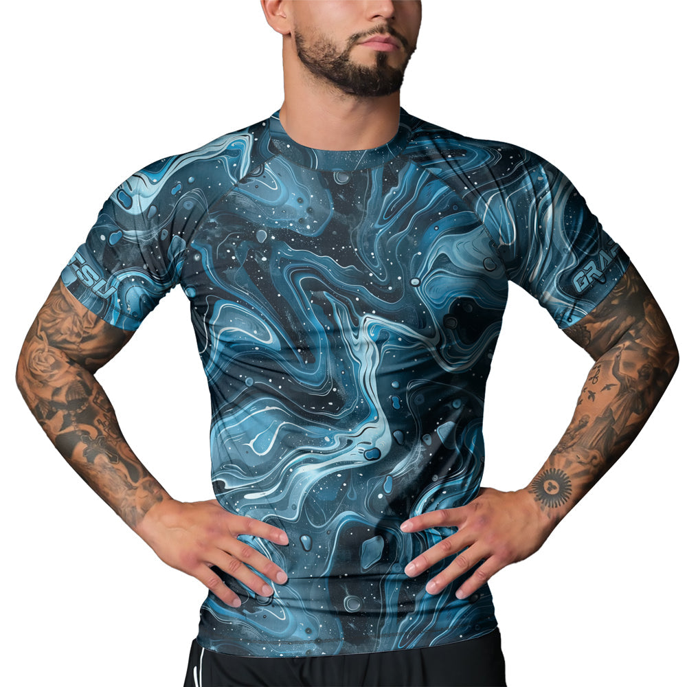 Rashninja Cyber Storm Turquoise Men's Short Sleeve Rash Guard