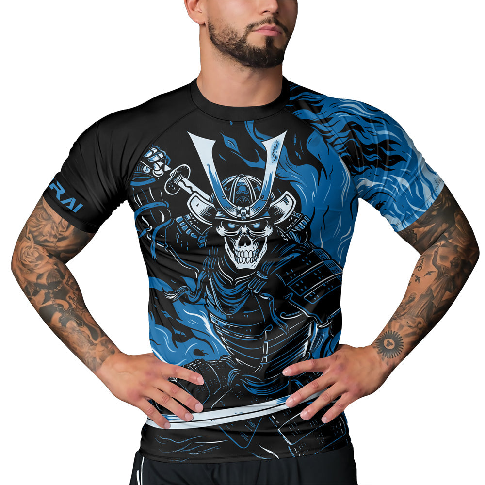 Rashninja Samurai Skull Flames Men's Short Sleeve Rash Guard
