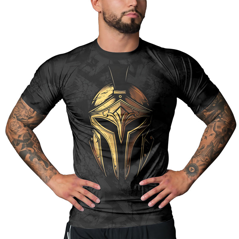 Rashninja Spartan Golden Helm Men's Short Sleeve Rash Guard