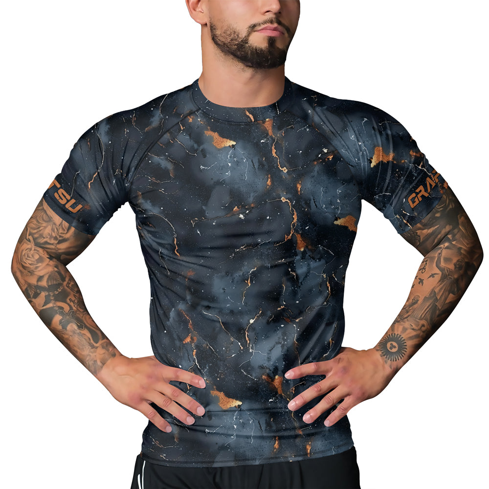 Rashninja Cyber Storm Marble Black Men's Short Sleeve Rash Guard