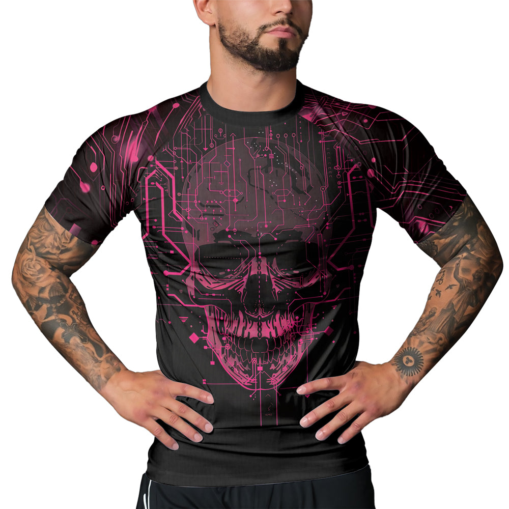 Rashninja Cyber Skull Circuit Red Men's Short Sleeve Rash Guard