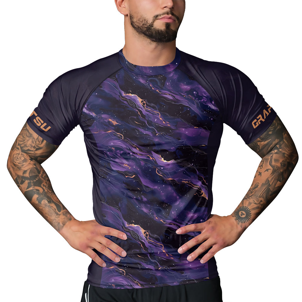 Rashninja Cyber Storm Marble Purple Men's Short Sleeve Rash Guard