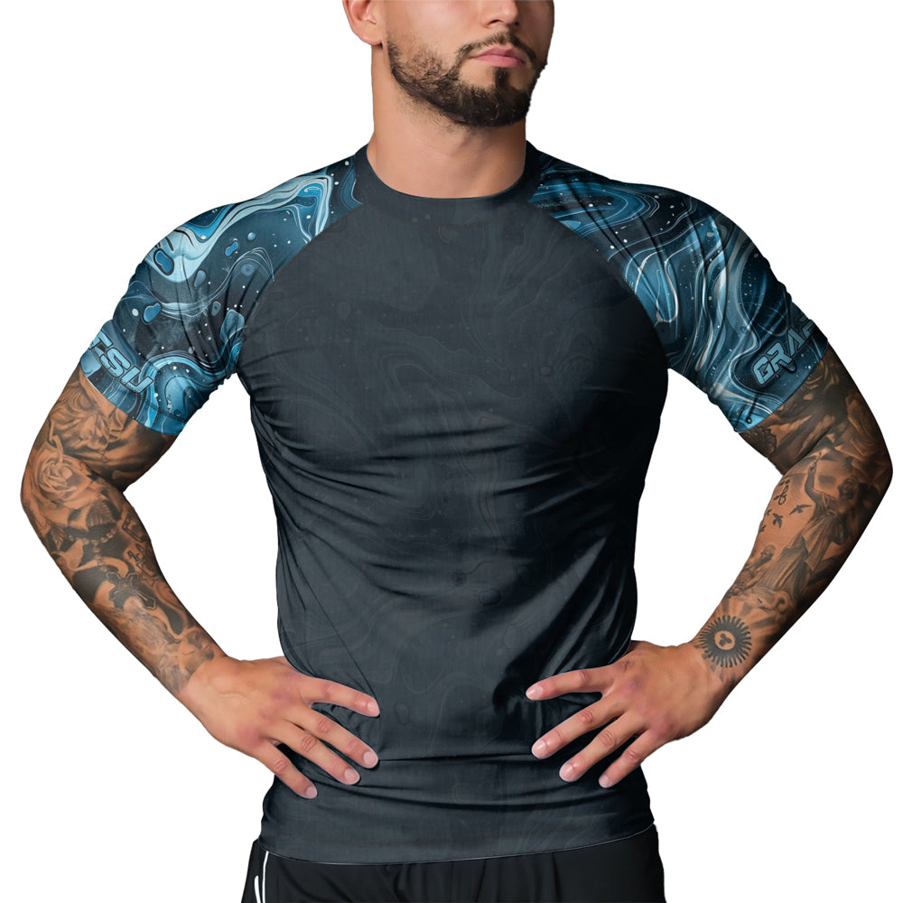 Rashninja Cyber Storm Turquoise Men's Short Sleeve Rash Guard