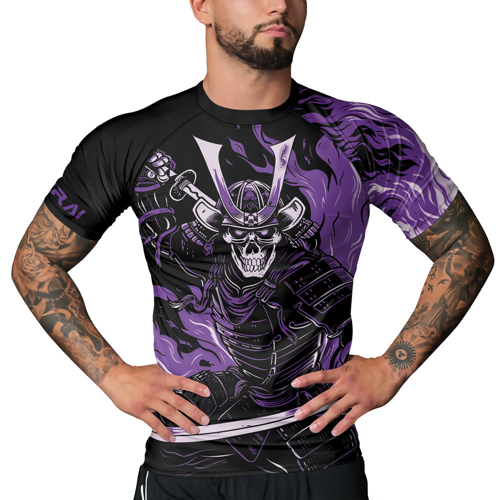 Rashninja Samurai Skull Flames Men's Short Sleeve Rash Guard