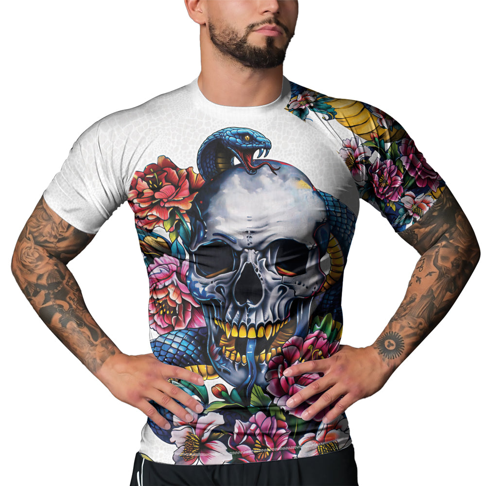 Rashninja Snake Skull Embrace Men's Short Sleeve Rash Guard