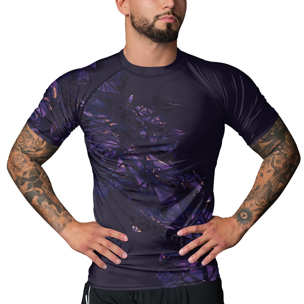 Rashninja Cyber Storm Marble Purple Men's Short Sleeve Rash Guard