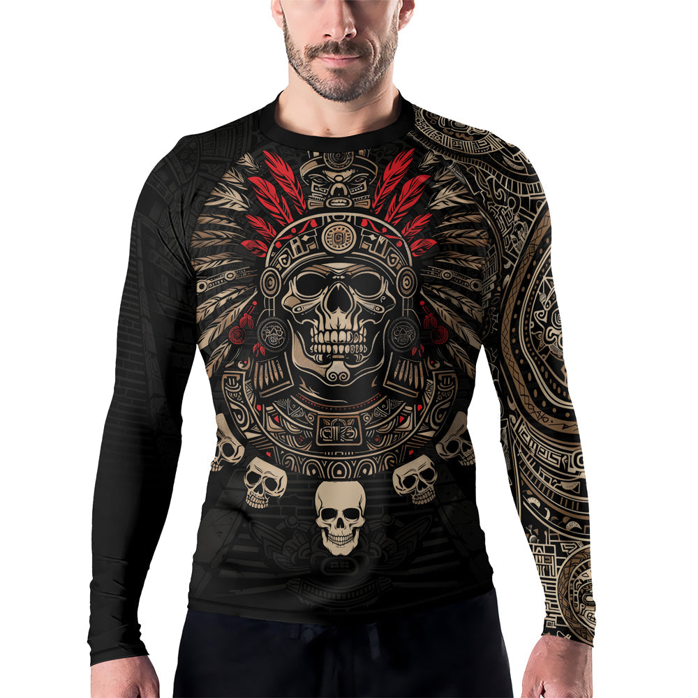 Rashninja Aztec Skull Feather Men's Long Sleeve Rash Guard