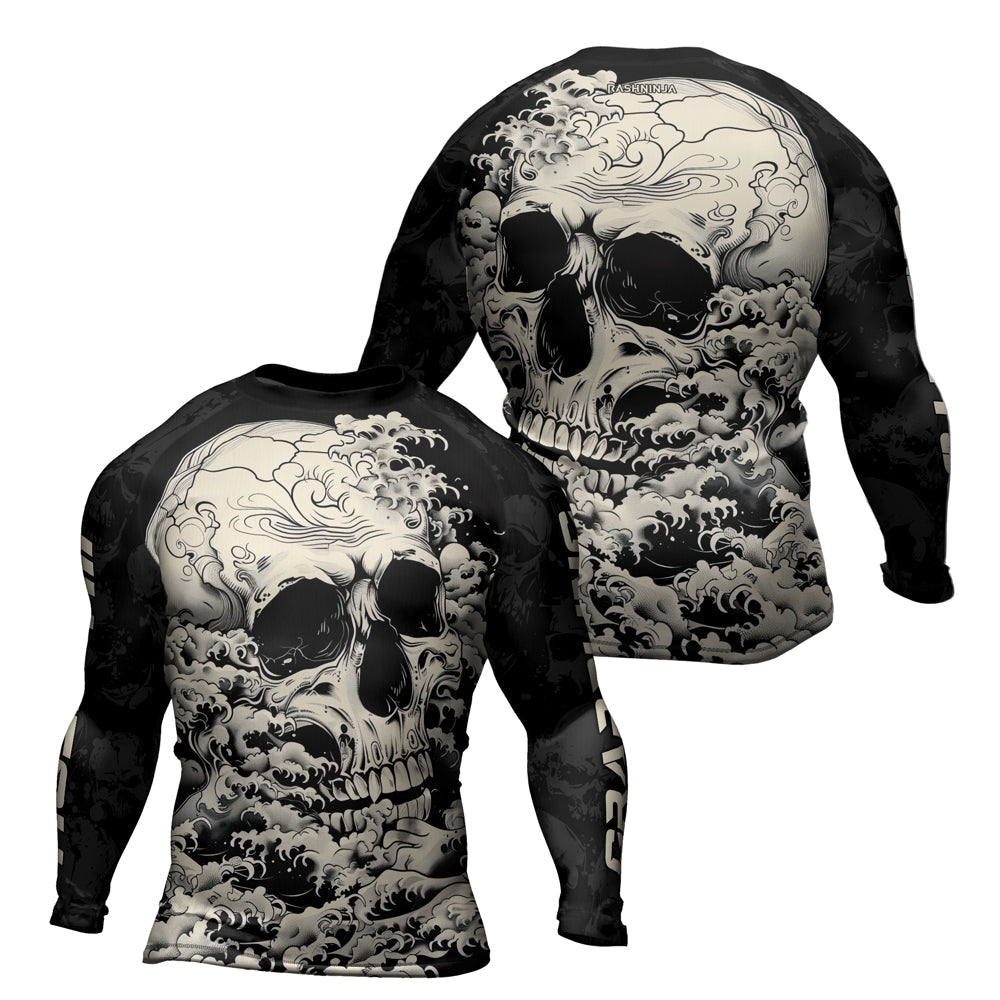 Rashninja Halloween Skull Wave Men's Long Sleeve Rash Guard
