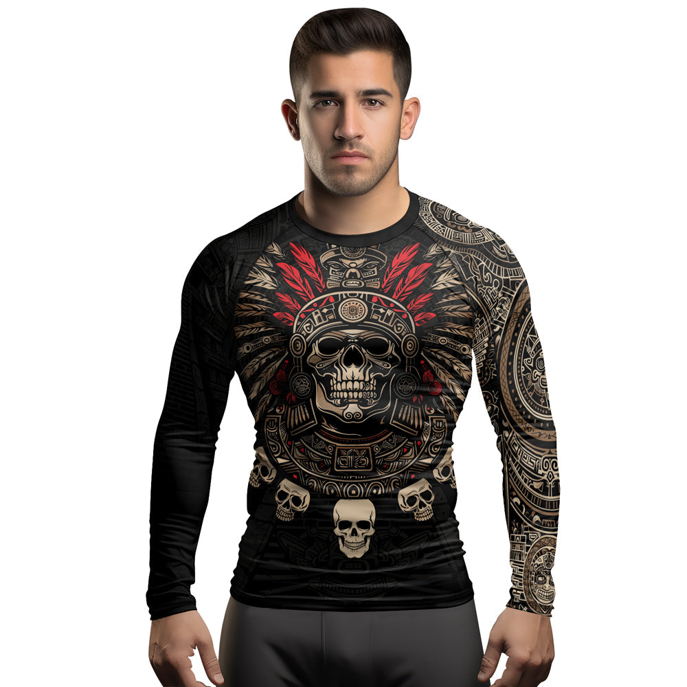 Rashninja Aztec Skull Feather Men's Long Sleeve Rash Guard