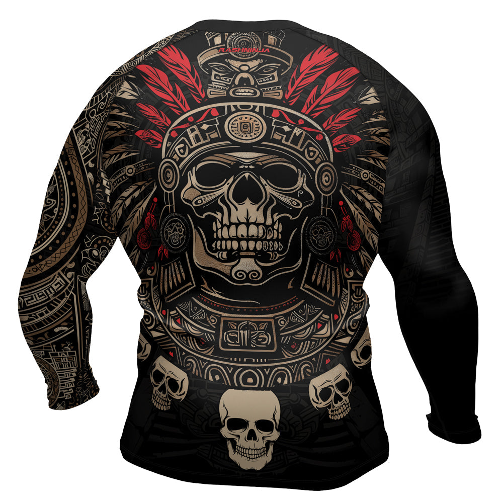 Rashninja Aztec Skull Feather Men's Long Sleeve Rash Guard