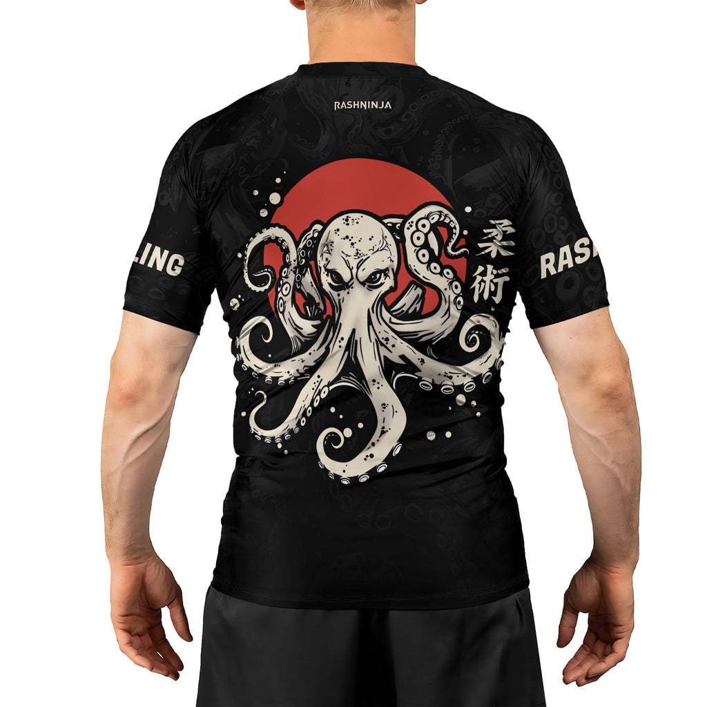 Rashninja Octopus Red Sun Men's Short Sleeve Rash Guard