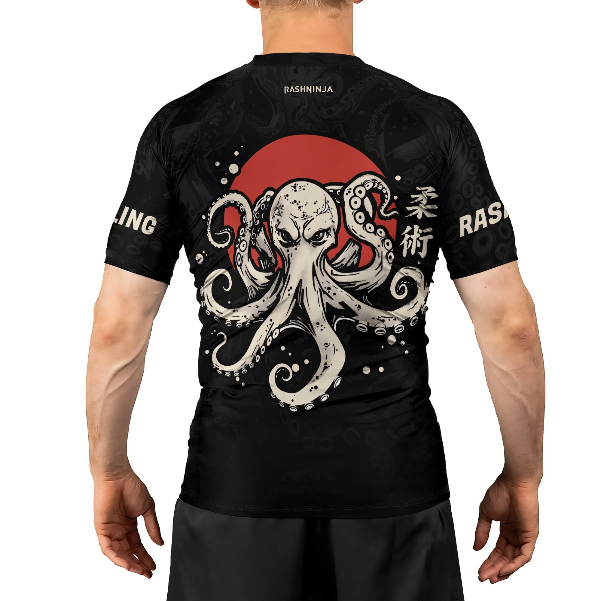 Rashninja Octopus Red Sun Men's Short Sleeve Rash Guard