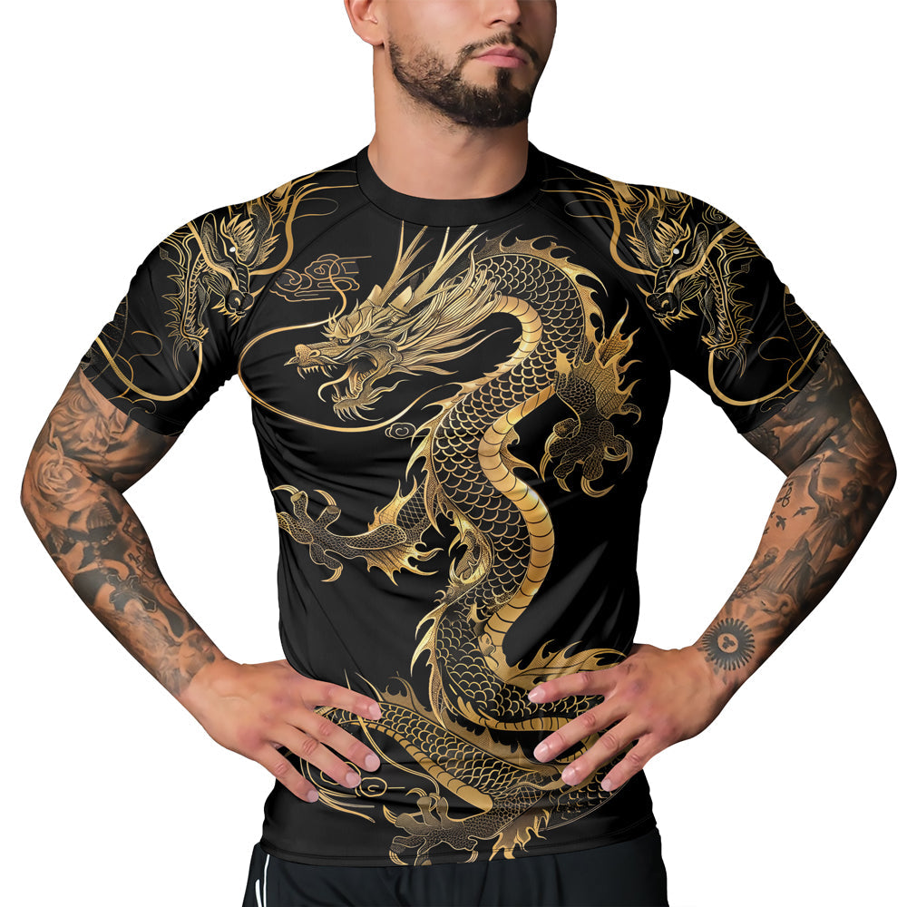 Rashninja Golden Dragon Black Men's Short Sleeve Rash Guard