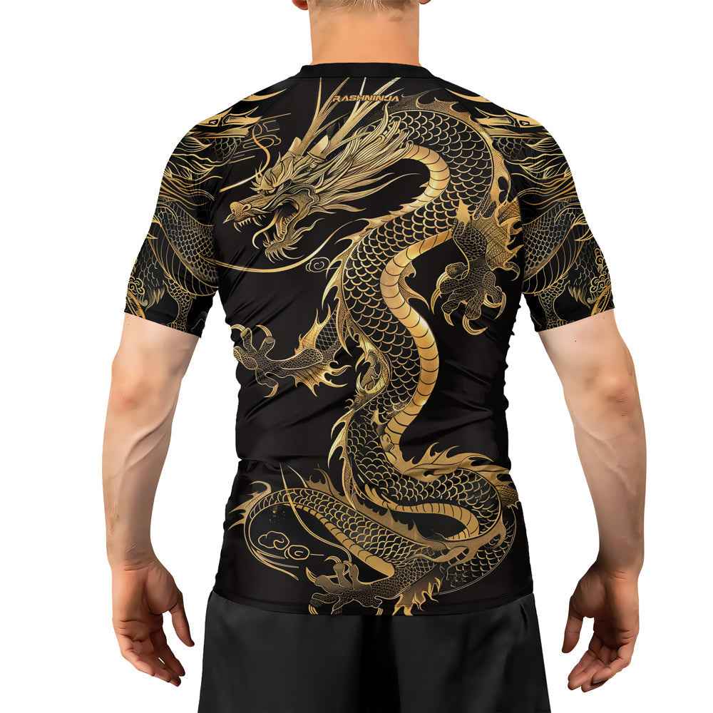 Rashninja Golden Dragon Black Men's Short Sleeve Rash Guard