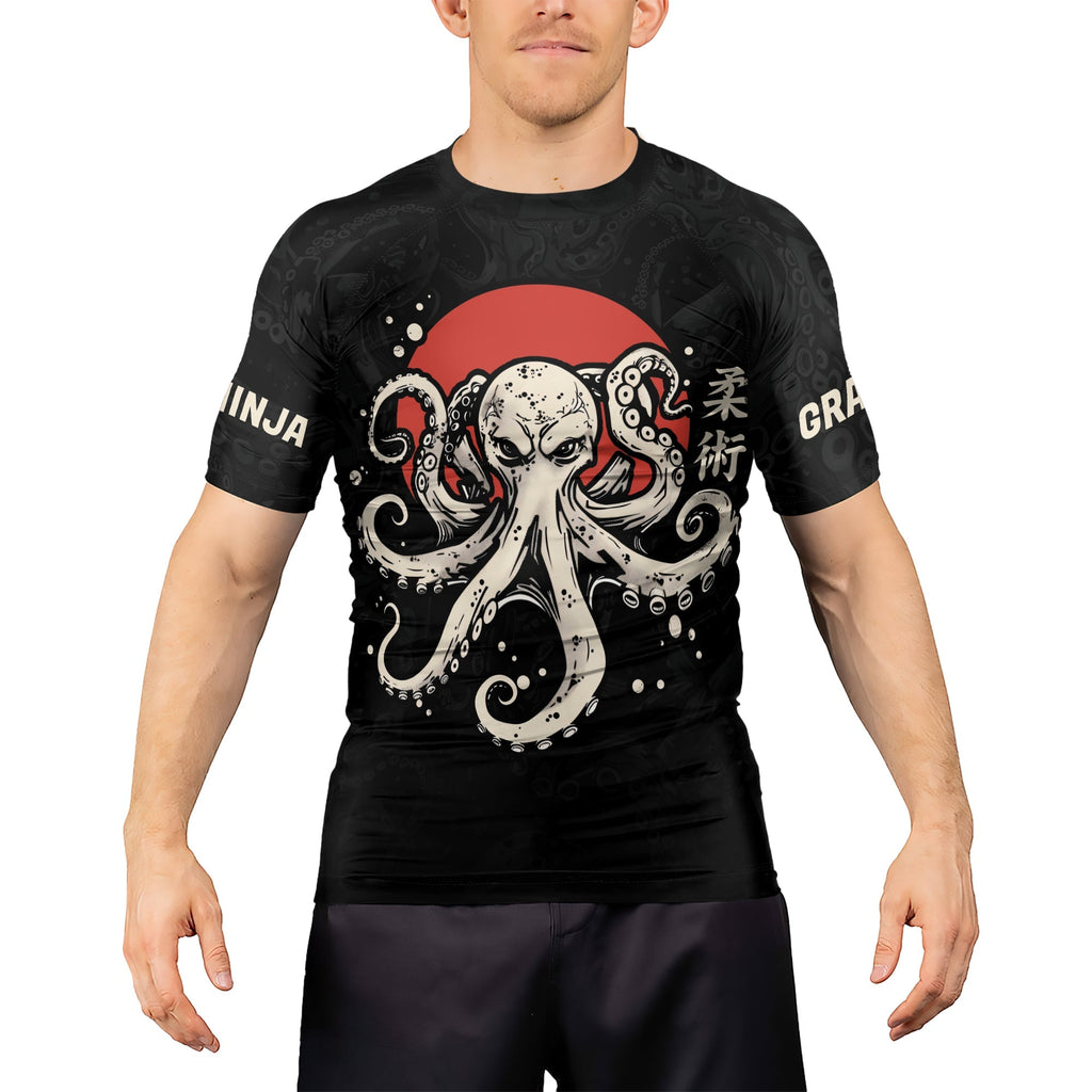 Rashninja Octopus Red Sun Men's Short Sleeve Rash Guard