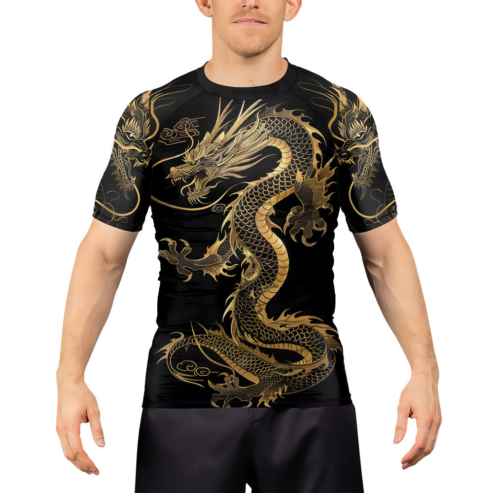 Rashninja Golden Dragon Black Men's Short Sleeve Rash Guard