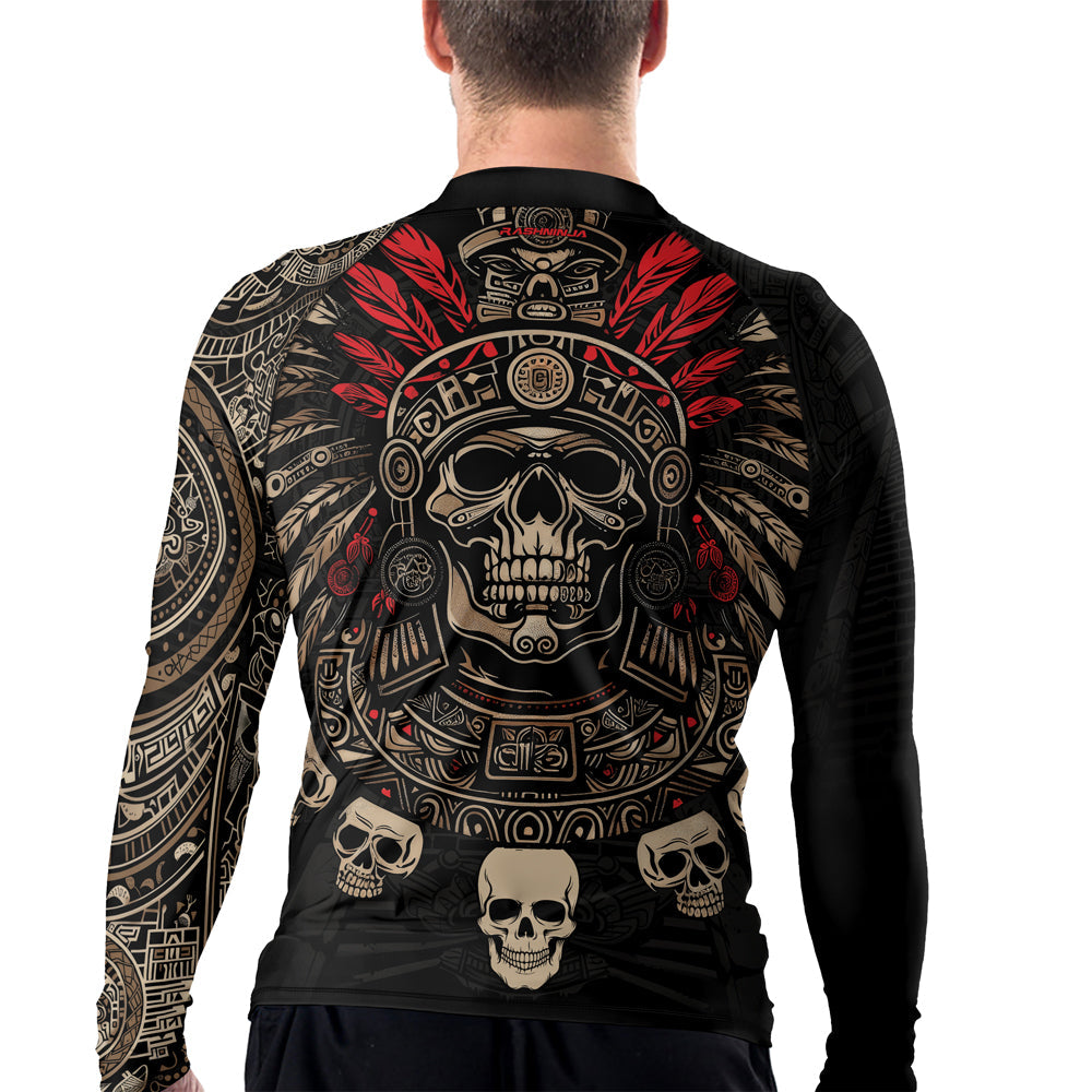 Rashninja Aztec Skull Feather Men's Long Sleeve Rash Guard