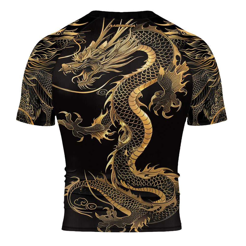Rashninja Golden Dragon Black Men's Short Sleeve Rash Guard