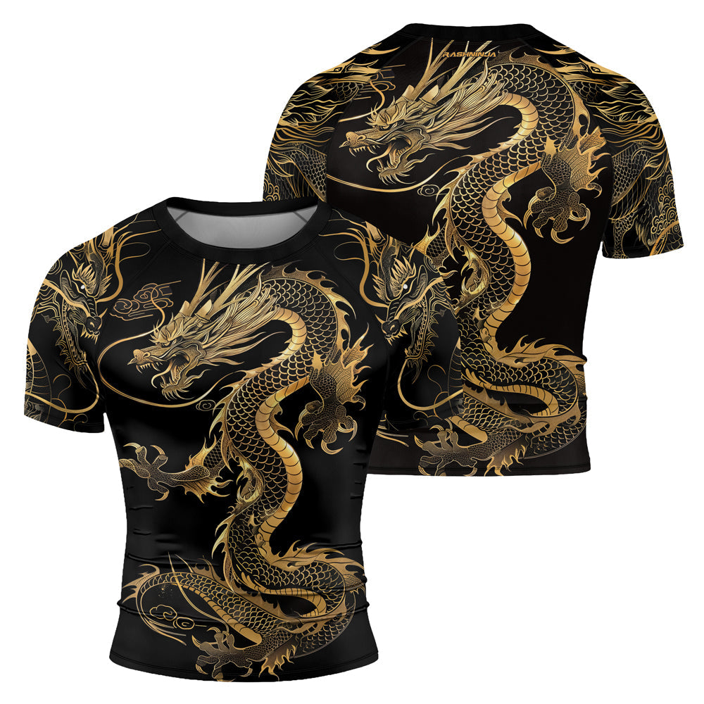 Rashninja Golden Dragon Black Men's Short Sleeve Rash Guard