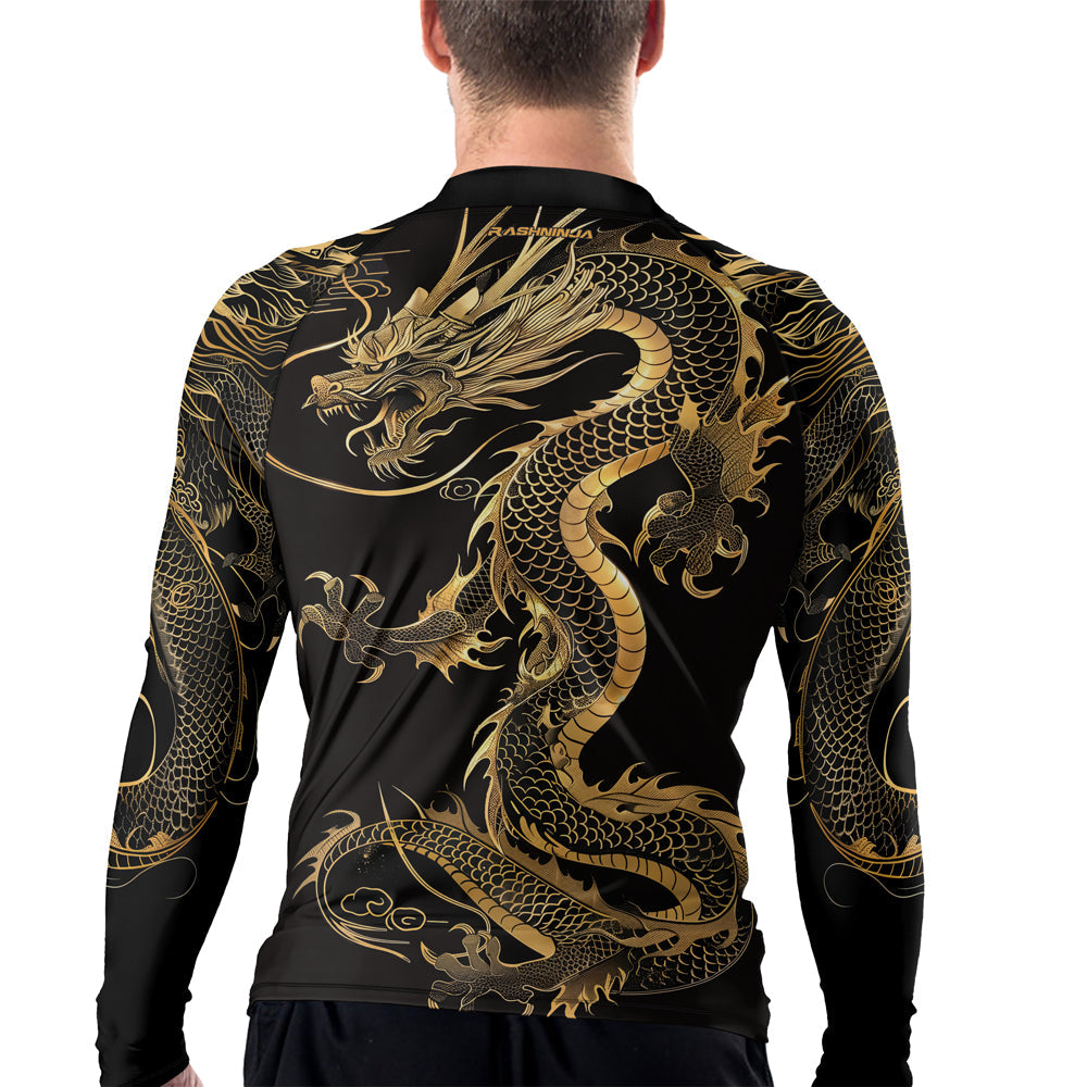 Rashninja Golden Dragon Black Men's Long Sleeve Rash Guard