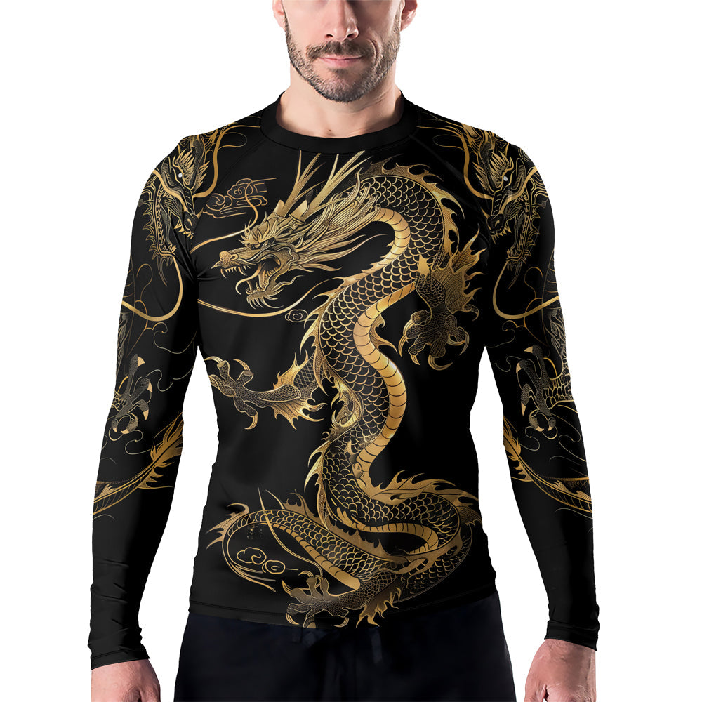 Rashninja Golden Dragon Black Men's Long Sleeve Rash Guard
