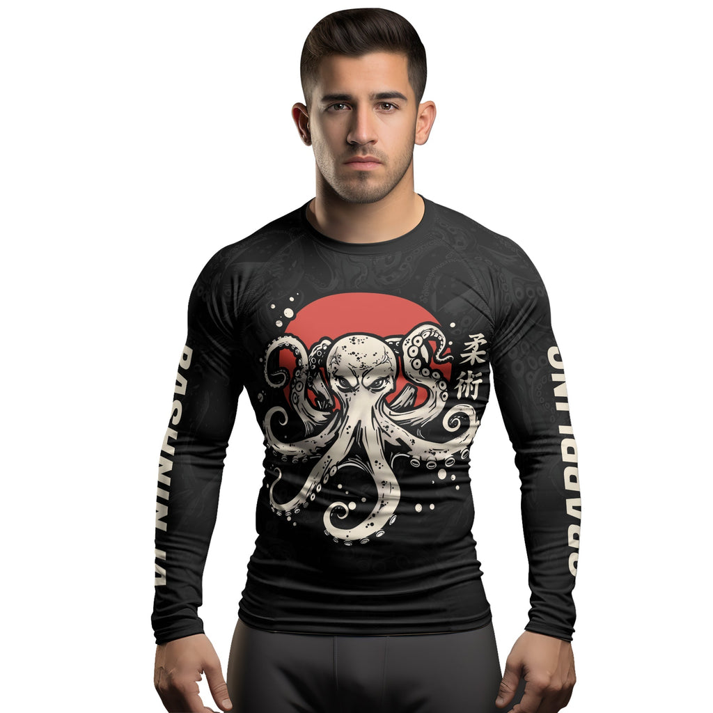 Rashninja Octopus Red Sun Men's Long Sleeve Rash Guard