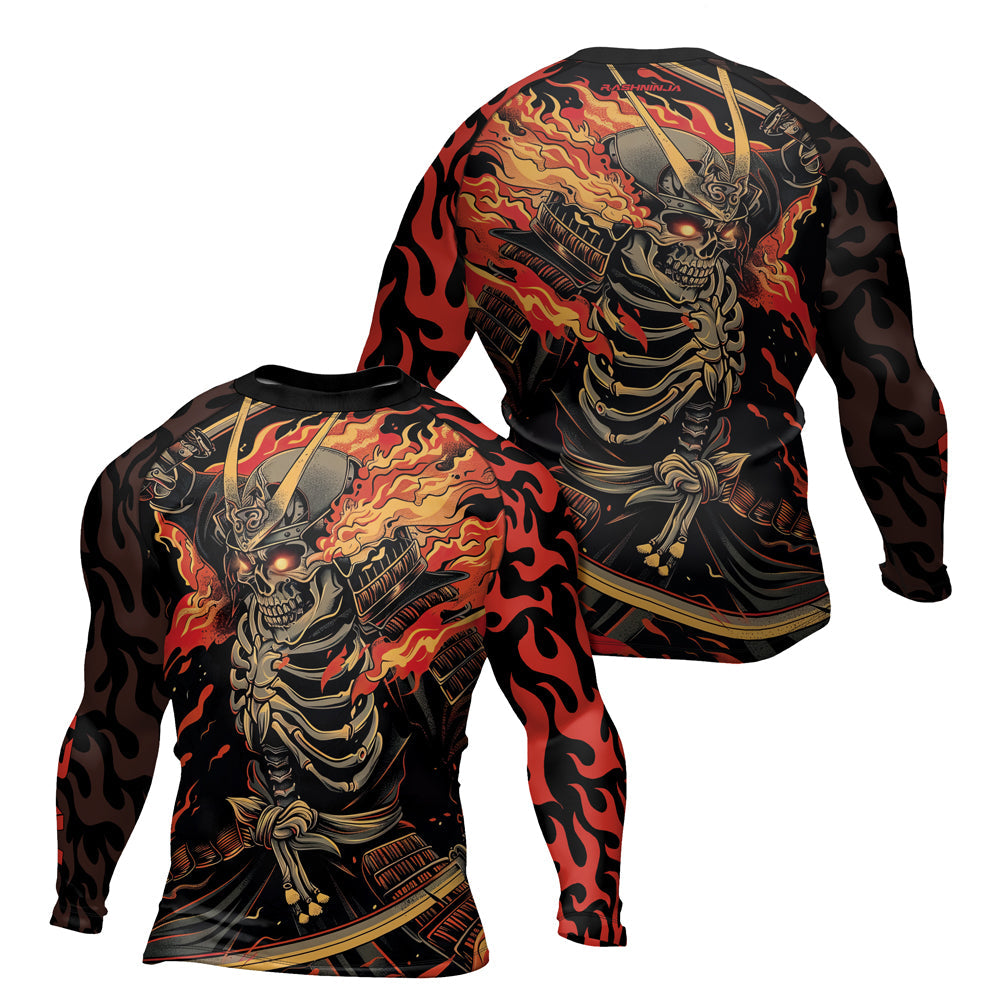 Rashninja Samurai Skull Flame Men's Long Sleeve Rash Guard