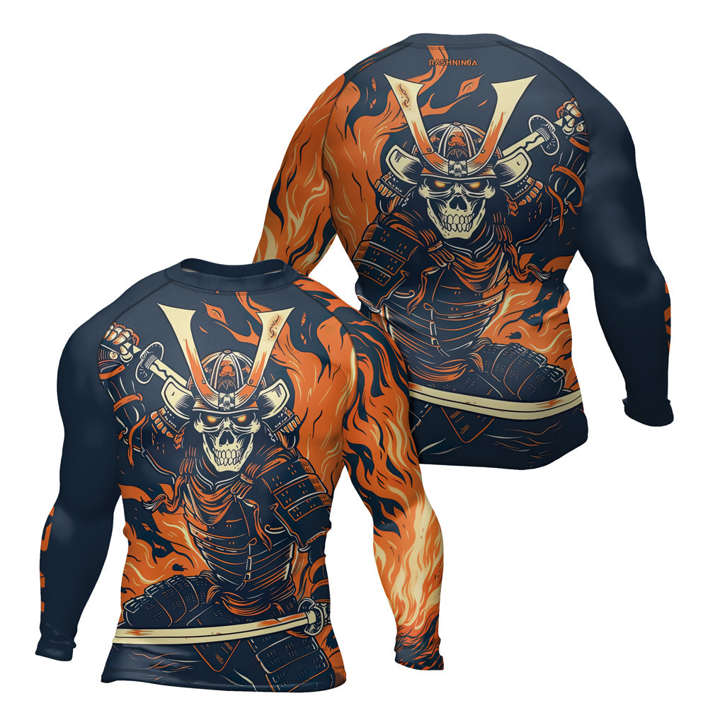 Rashninja Samurai Skull Flames Men's Long Sleeve Rash Guard