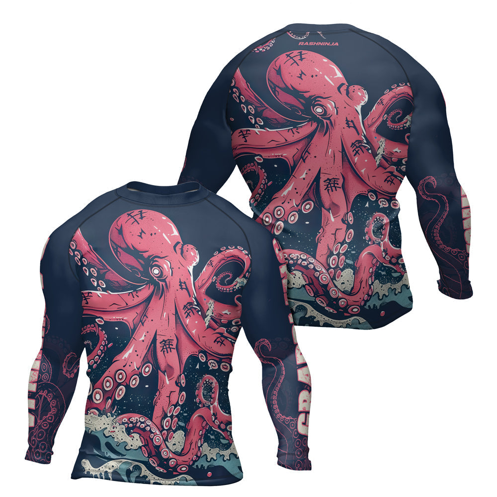 Rashninja Octopus Pink Kraken Men's Long Sleeve Rash Guard