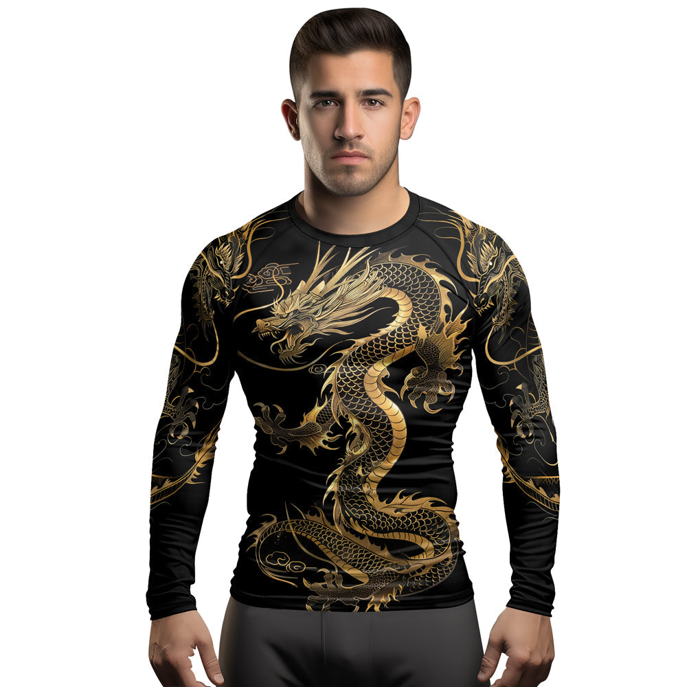 Rashninja Golden Dragon Black Men's Long Sleeve Rash Guard