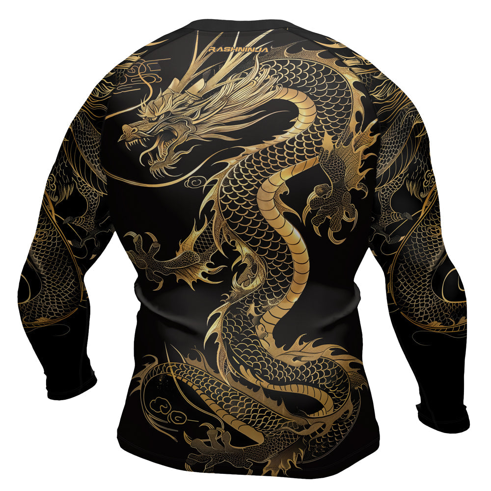Rashninja Golden Dragon Black Men's Long Sleeve Rash Guard
