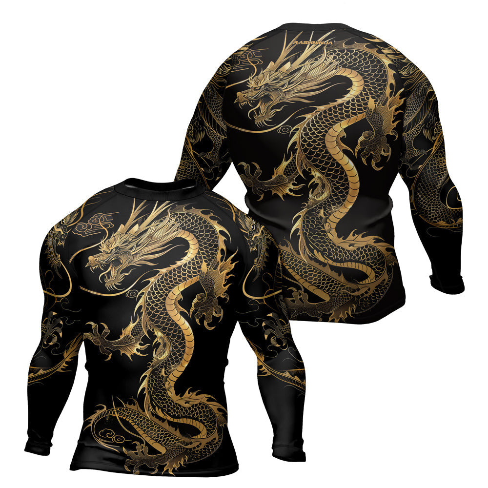 Rashninja Golden Dragon Black Men's Long Sleeve Rash Guard
