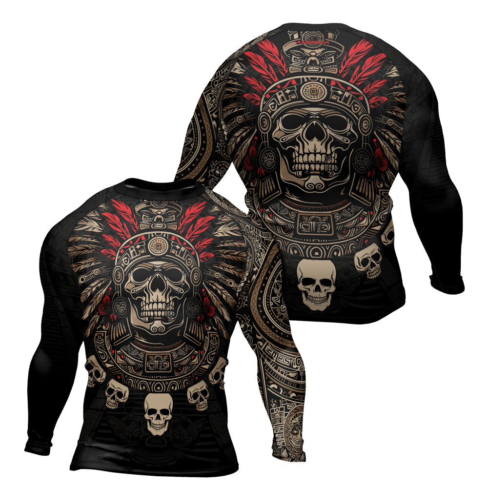 Rashninja Aztec Skull Feather Men's Long Sleeve Rash Guard