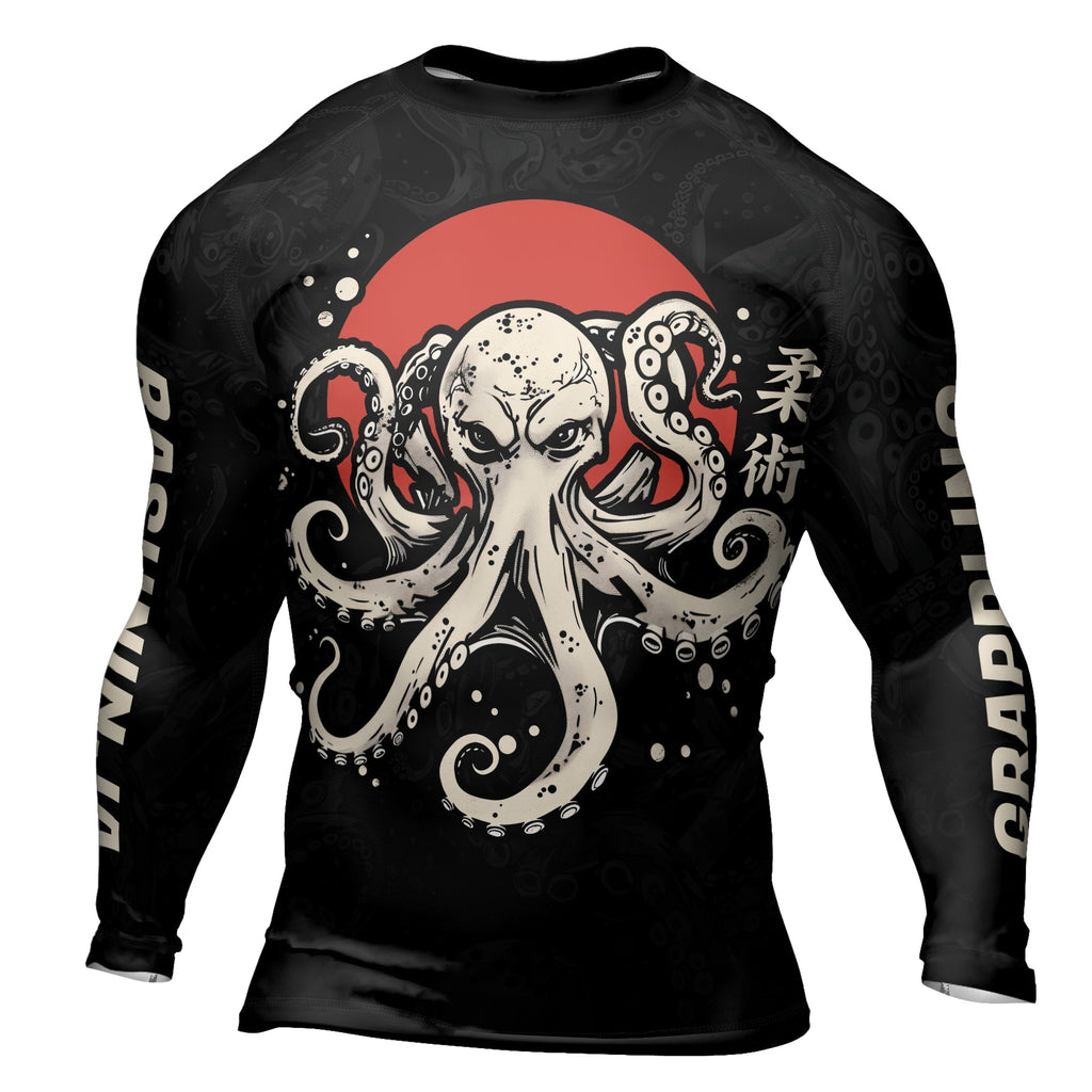 Rashninja Octopus Red Sun Men's Long Sleeve Rash Guard