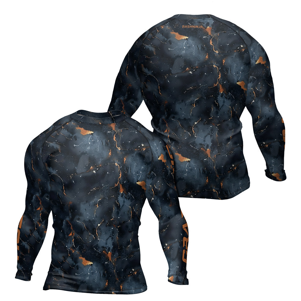 Rashninja Cyber Storm Marble Black Men's Long Sleeve Rash Guard