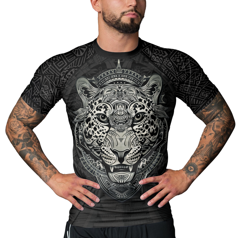 Rashninja Aztec Hunting Jaguar Men's Short Sleeve Rash Guard