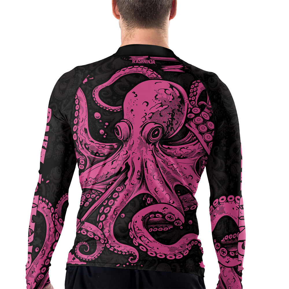 Rashninja Octopus Pink Men's Long Sleeve Rash Guard