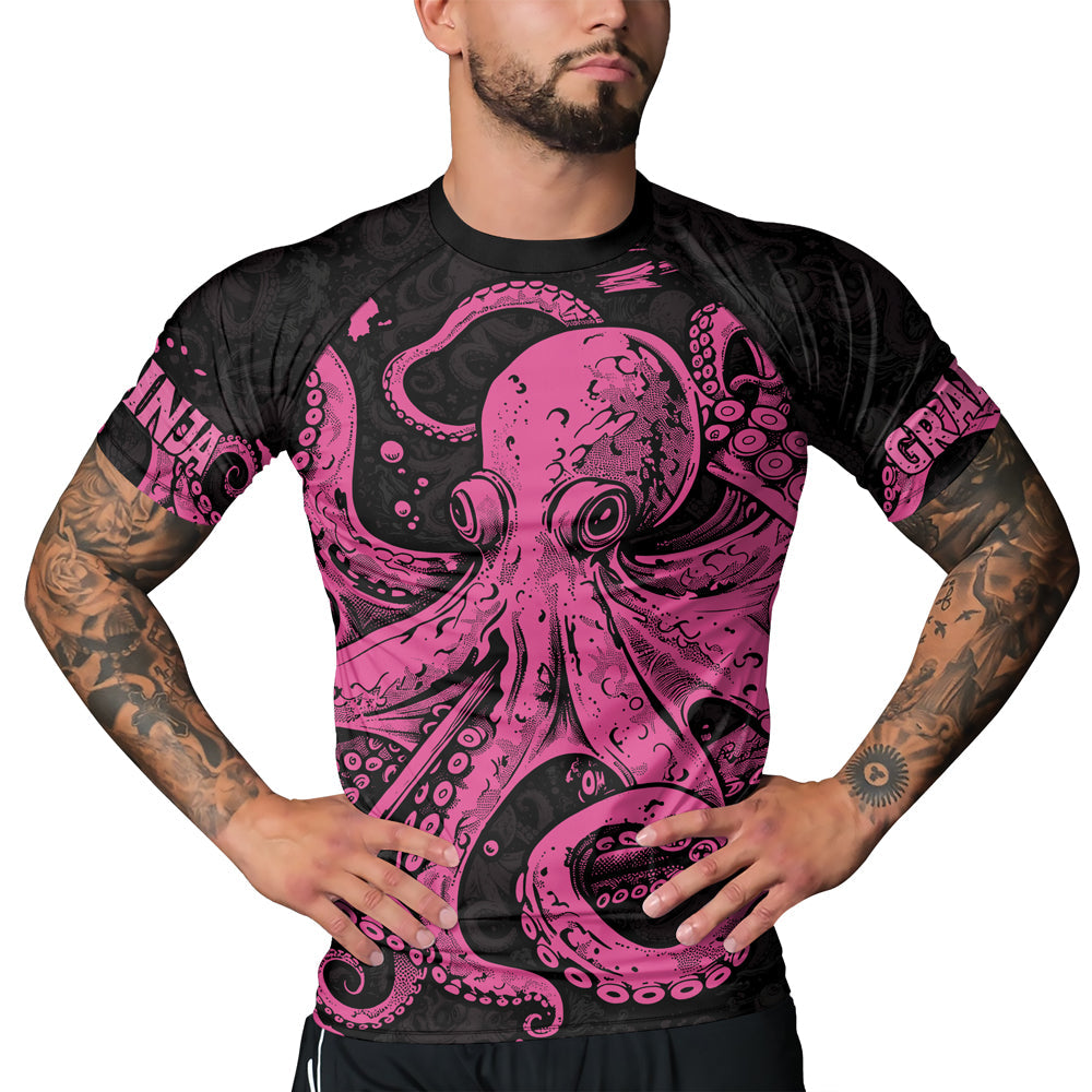 Rashninja Octopus Pink Men's Short Sleeve Rash Guard