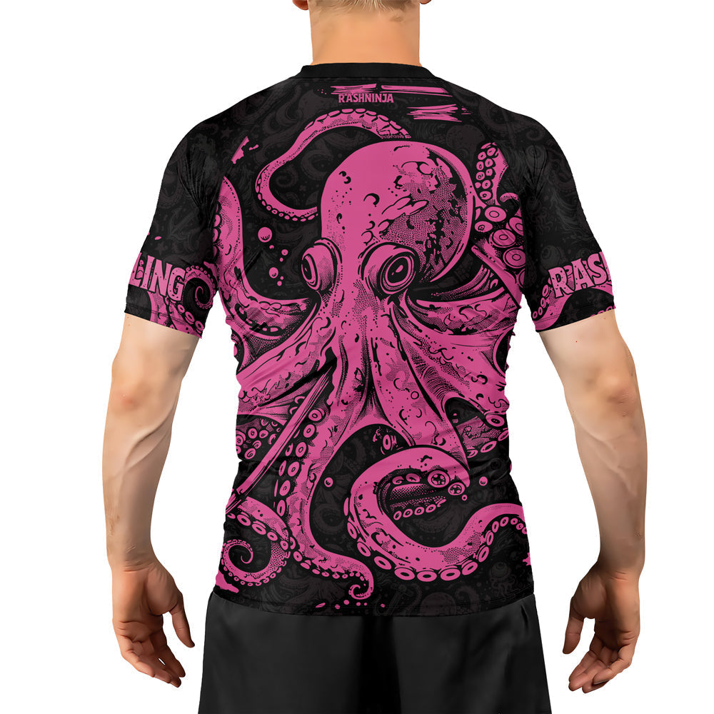 Rashninja Octopus Pink Men's Short Sleeve Rash Guard