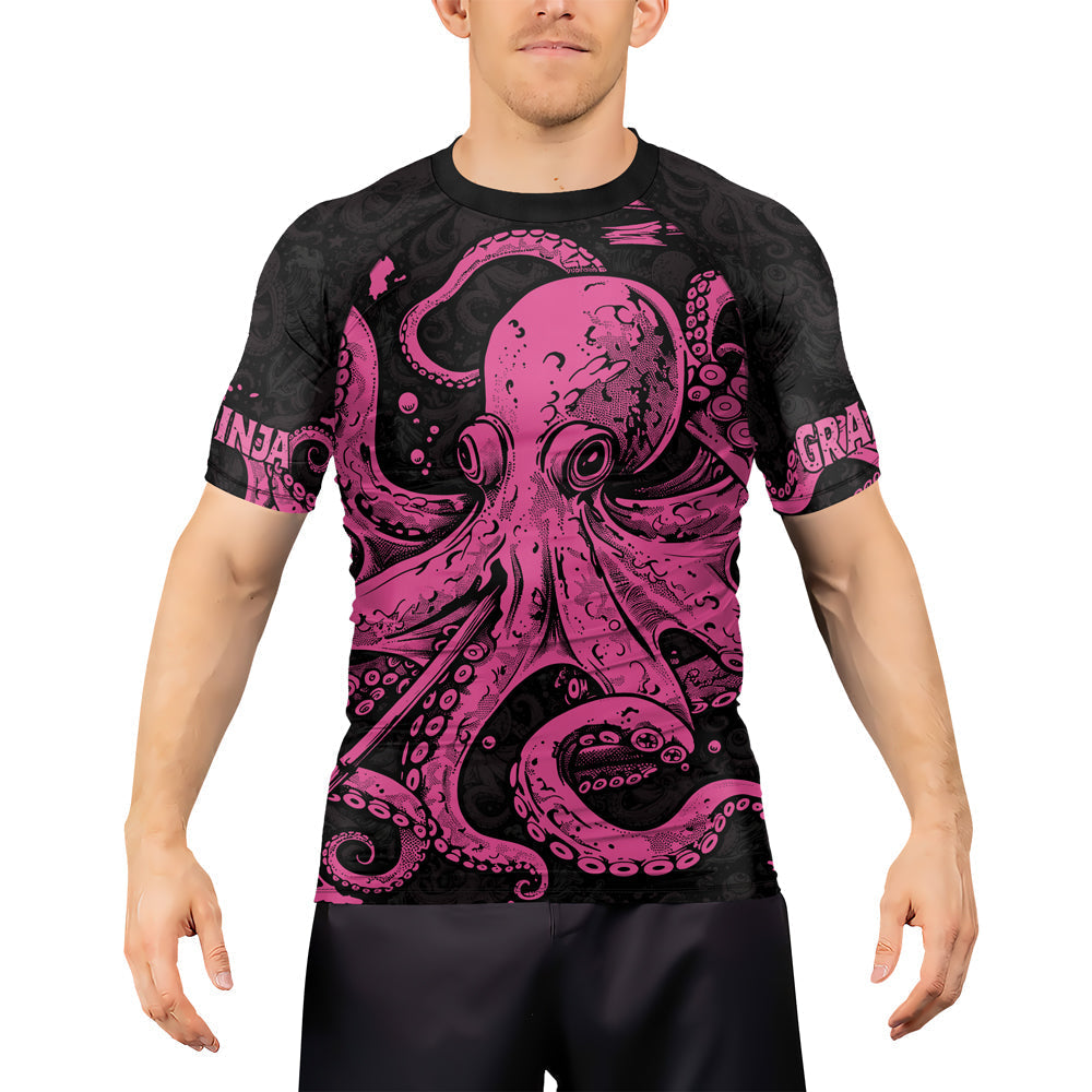 Rashninja Octopus Pink Men's Short Sleeve Rash Guard