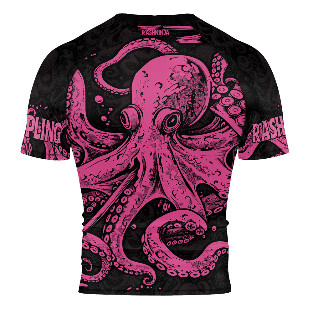 Rashninja Octopus Pink Men's Short Sleeve Rash Guard