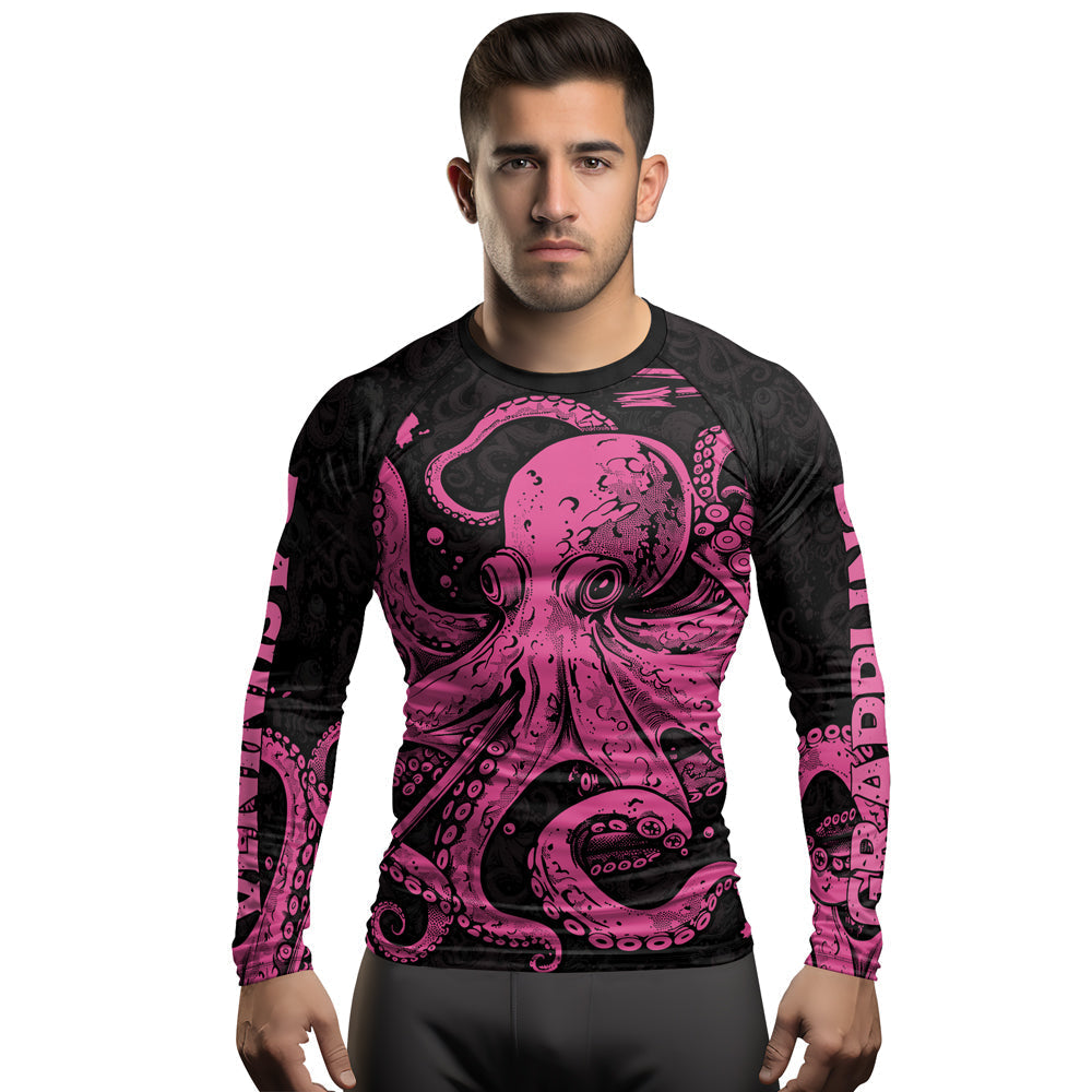 Rashninja Octopus Pink Men's Long Sleeve Rash Guard