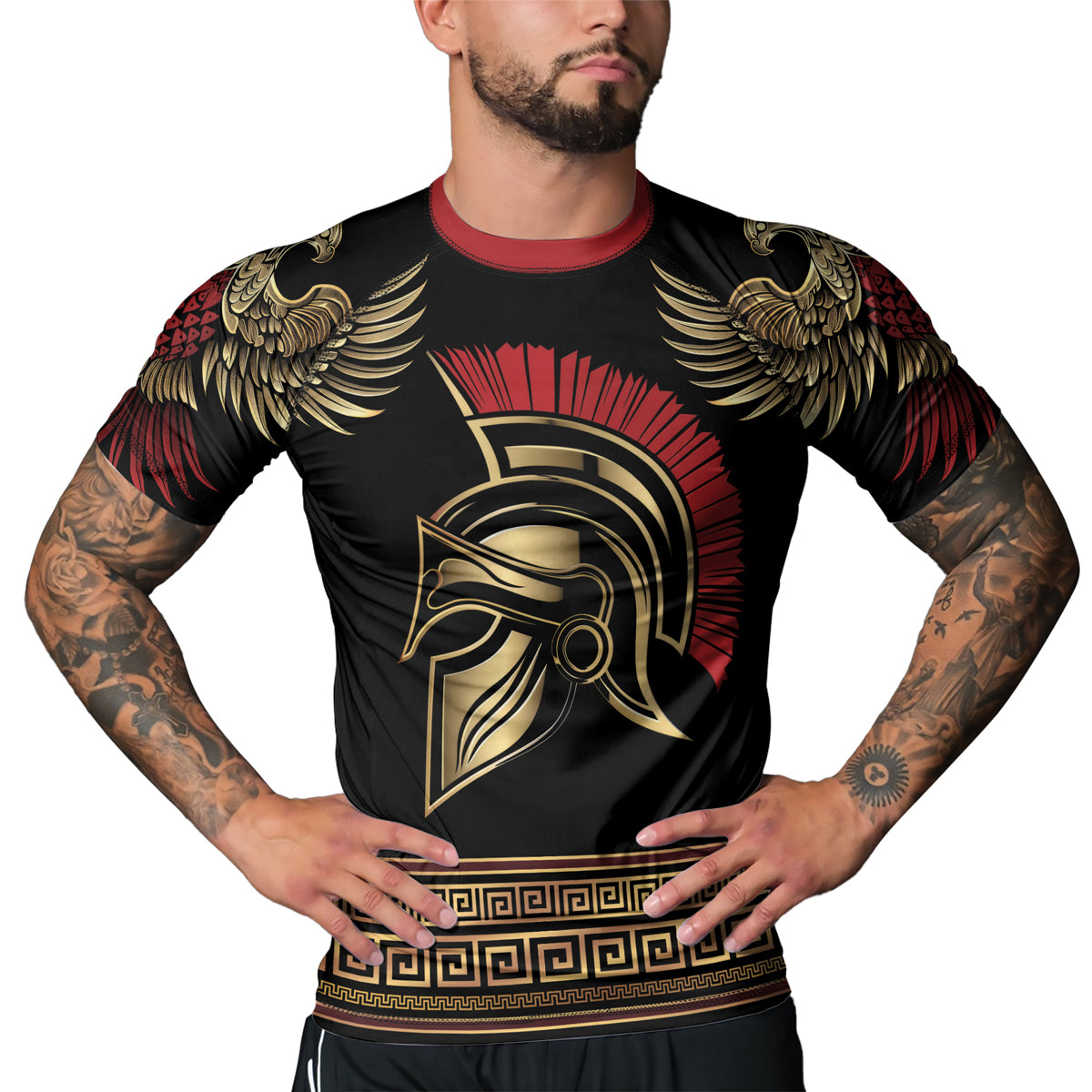 Rashninja Golden Spartan Warrior Men's Short Sleeve Rash Guard