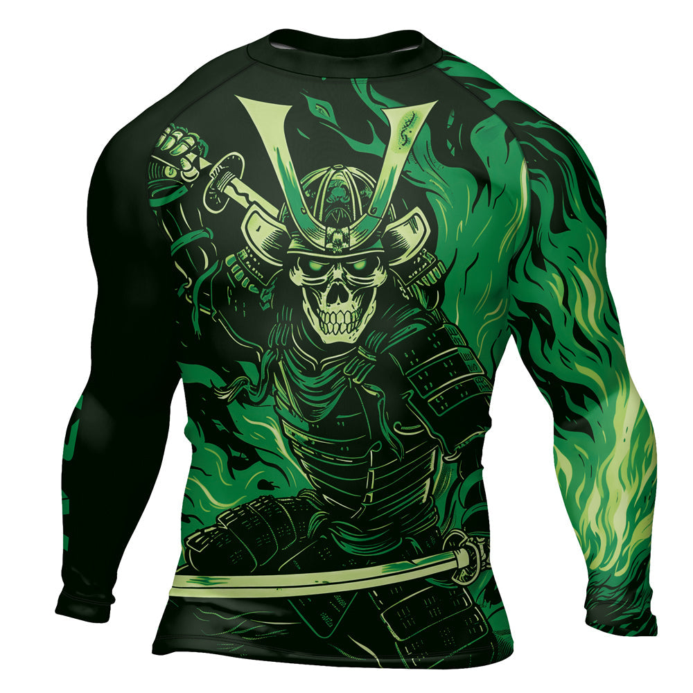 Rashninja Samurai Skull Flames Men's Long Sleeve Rash Guard