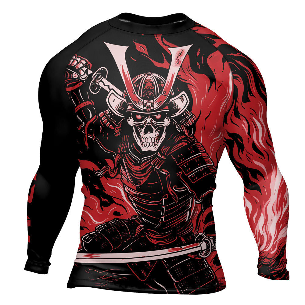 Rashninja Samurai Skull Flames Men's Long Sleeve Rash Guard