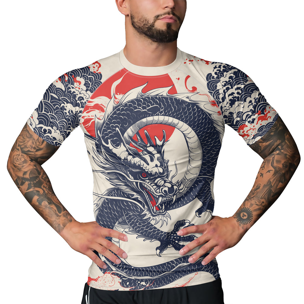 Rashninja White Dragon Red Sun Men's Short Sleeve Rash Guard